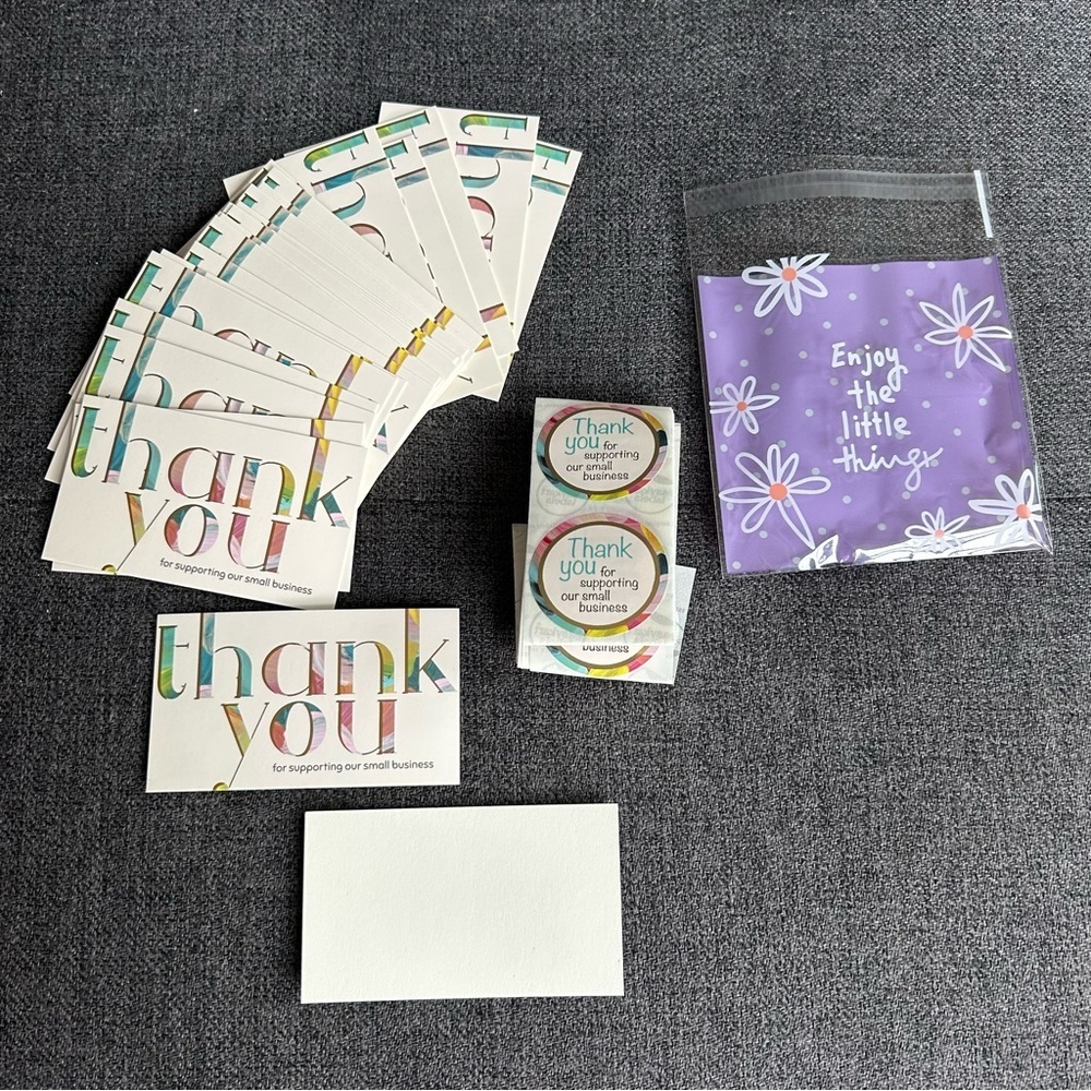 25 THANK YOU Business Cards + 25 Stickers, Starter Set, Colorful, Gold Foil